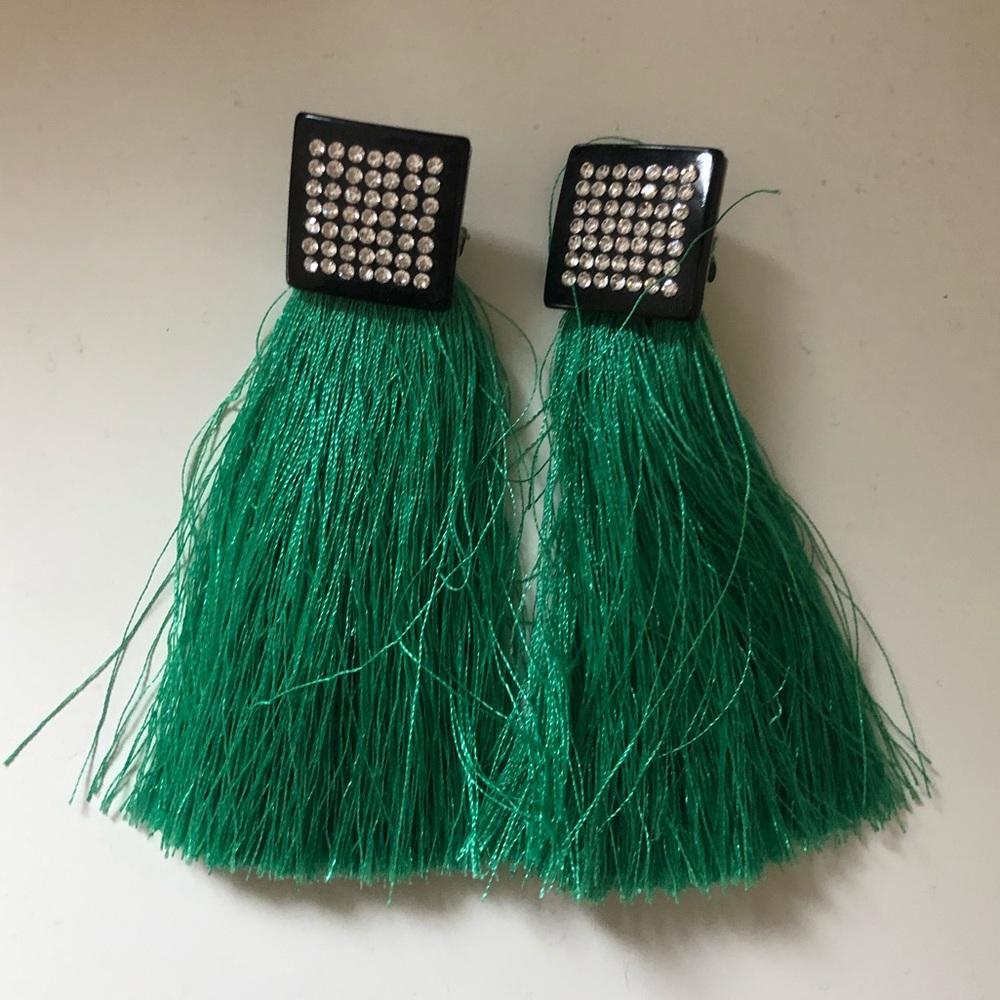 Zara green tassel fringe earrings